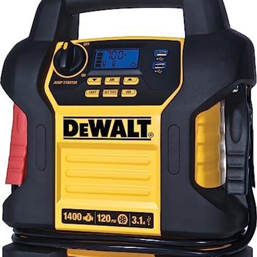 DEWALT DXAEPI1000 Power Inverter 1000W Car Converter with LCD Display: Dual 120V AC Outlets, 3.1A USB Ports, 12V DC Adapter, Battery Clamps
