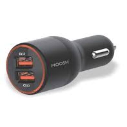 Moosh 18W Qc 3.0 Dual Usb Port Smart Power Type C Power Delivery Car Quick Charger With Led For Tablets, Laptops (Black)