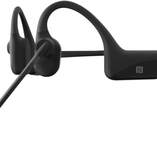 Shokz (AfterShokz) OpenComm – Bone Conduction Open-Ear Stereo Bluetooth Headset with Noise-Canceling Boom Microphone – Wireless Headset for Mobile Use, with Bookmark (Black)
